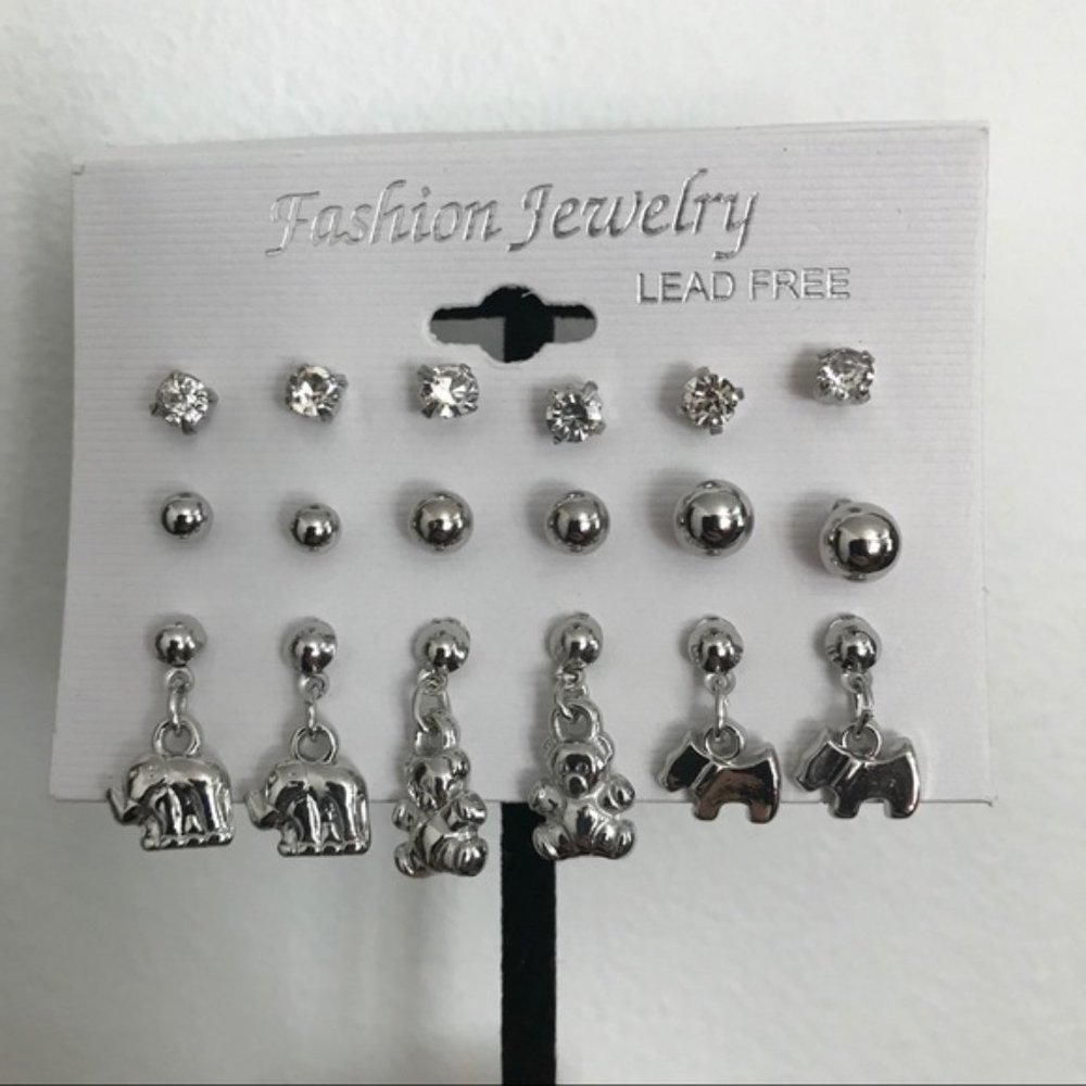 Silver Tone Fashion Earrings - 9 Pairs - New